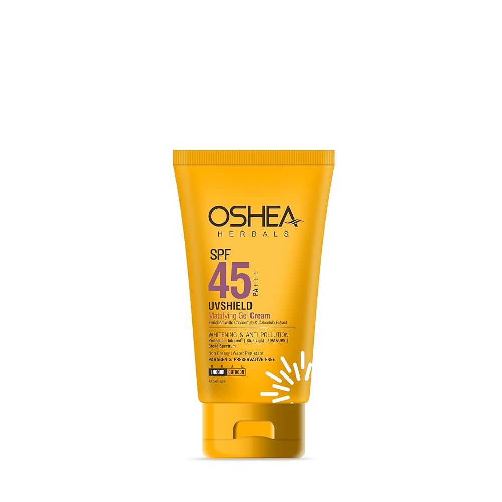 Oshea Herbals UVShield Mattifying Gel Sunscreen Cream SPF 45 PA +++ for All Skin Types | Non Greasy & Water Resistant | Blue Light, UVA & UVB Protection | Enriched with...