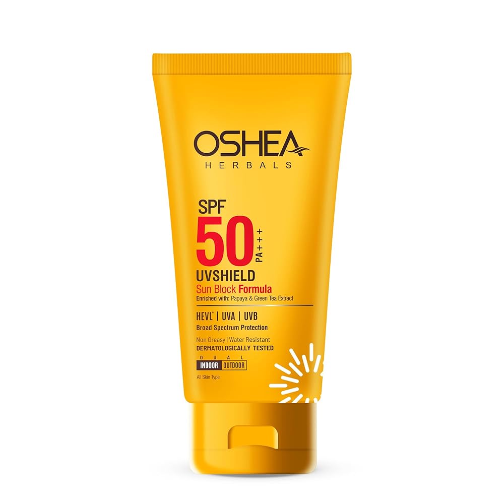 Oshea Herbals UVShield SPF 50 PA+++ Sunscreen | Broad Spectrum UVA & UVB Protection for All Skin Types | Water Resistant & Enriched with Papaya & Green Tea Extract - 120g
