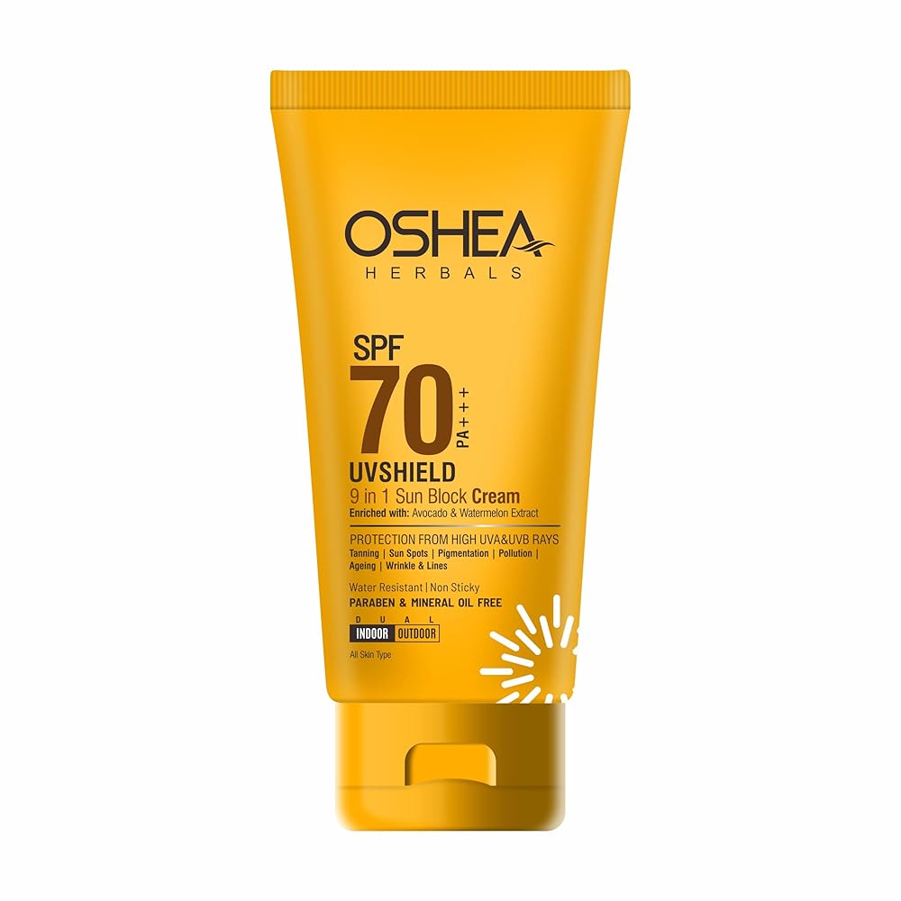 Oshea Herbals UVShield Sunscreen SPF 70 PA++ For All Skin Types | Non Sticky & Water Resistant | UVA & UVB Protection | Enriched with Watermelon & Avocado Extract 60g