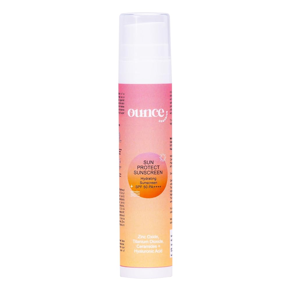 Ounce Organics Sun Protect Sunscreen SPF 50 PA++++ for All Skin Types with Hyaluronic Acid & Vitamin E | Hydrates, Prevents Tanning & Sun Damage | 50g Tube