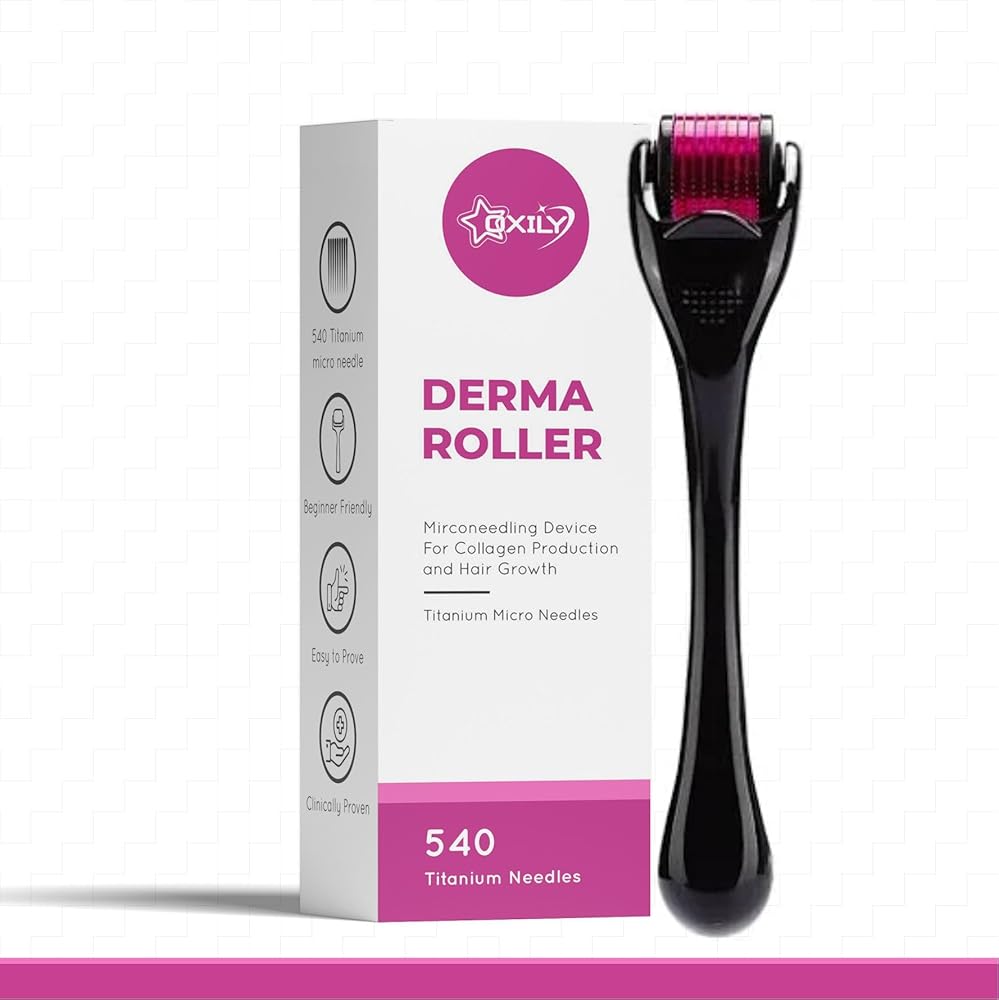 OXILY Derma Roller For Hair Growth 0.5 Mm With 540 Titanium Needles|Repairs Damaged Hair, Activates Hair Follicles|For Hair Fall & Hair Thickening|Reduces Acne Scars|Safe &...