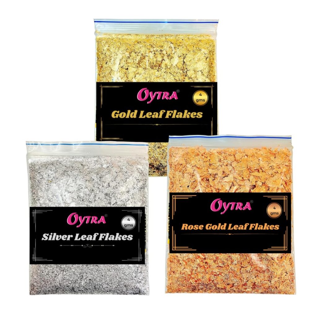 Oytra Gilding Flakes Silver and Gold Metallic Foil Leaf Paper Flakes Set of 3 Color Packets DIY Art Craft Materials for Resin Nail Art Cake Decoration Painting Soap Making...