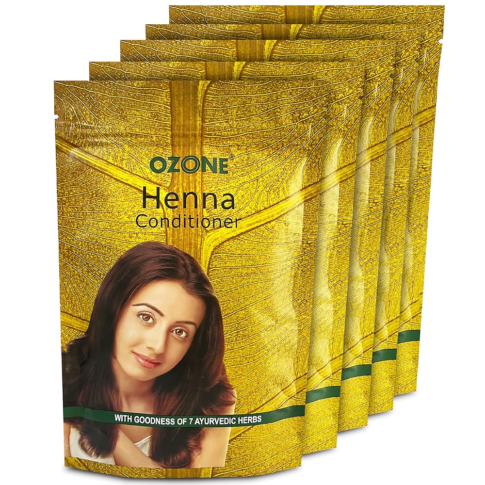Ozone Henna (Mehndi) Powder | Enriched with Bhringraj, Amla, Reetha, Methi & Shankapushpi | For Naturally Colored Hair, Hair Growth, Clean Healthy & Bouncy Hair | 100gm (Pack of 5)