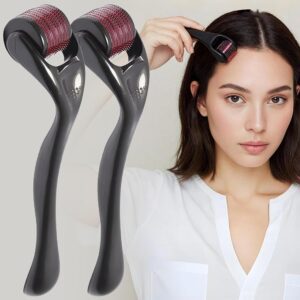 (Pack of 2) Derma Roller 0.5mm Titanium Needles | Hair Regrowth For Men & Women | Roller Kit For Head & Beard | Derma Roller For Face, Acne, Scars, & Skin Agening With...