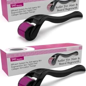 PACK OF 2 Roller P-2 For Hair And Beard Regrowth 540 Micro 0.5mm Titanium Needles Reduces Hair Fall & Stimulates Hair Follicles, Safe and Effective Easy to use | Skin Care Men...