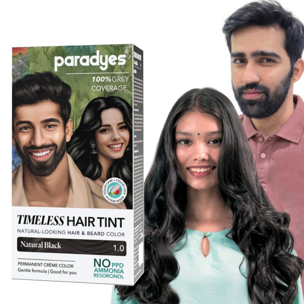 Paradyes Mini Natural Black Timeless Hair Tint, Permanent Crème Hair Color for Hair & Beard, Complete Grey Coverage, Formula Free from PPD, Ammonia, & Resorcinol, 1.0 Natural...