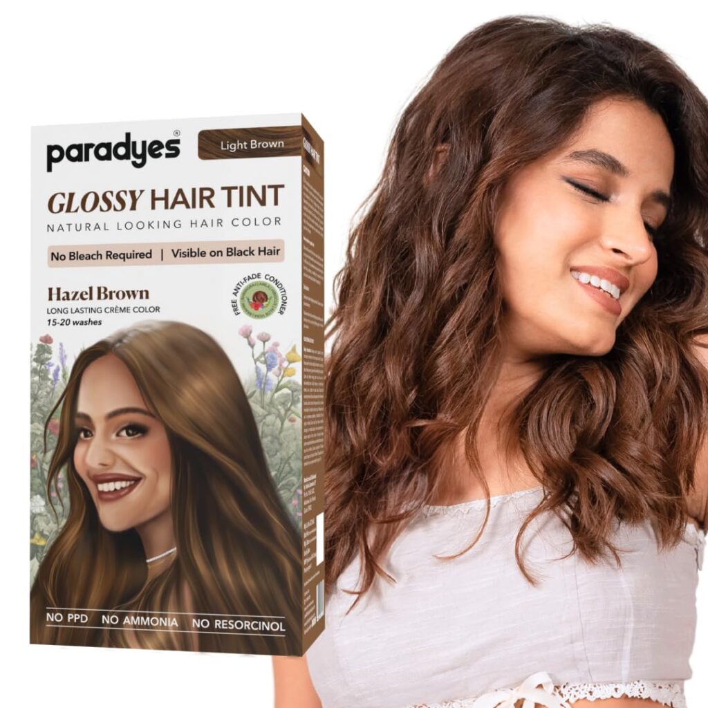 Paradyes No Bleach Hazel Brown Glossy Hair Tint, Ammonia-Free Formula for Natural Black Hair, Visible on Natural Black Hair, Includes Anti-Fade Conditioner for Long-Lasting...