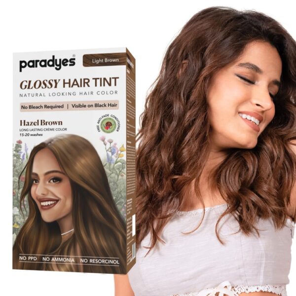 Paradyes No Bleach Hazel Brown Glossy Hair Tint, Ammonia-Free Formula for Natural Black Hair, Visible on Natural Black Hair, Includes Anti-Fade Conditioner for Long-Lasting...