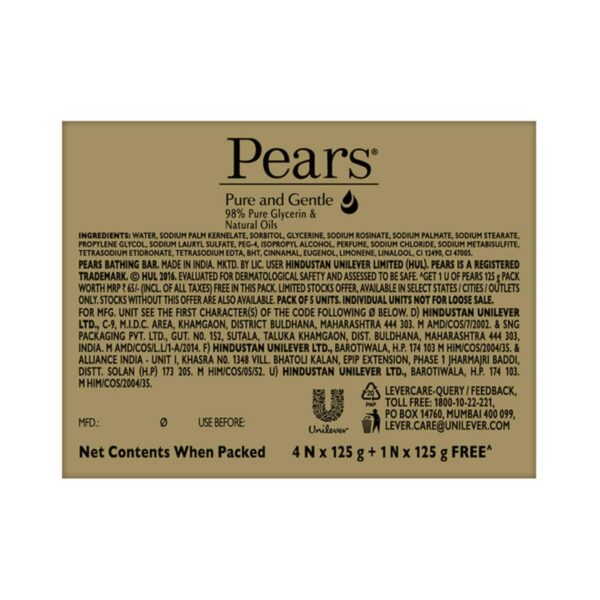 Pears Pure & Gentle Bathing Bar Soap - (5Pcs) - Pears