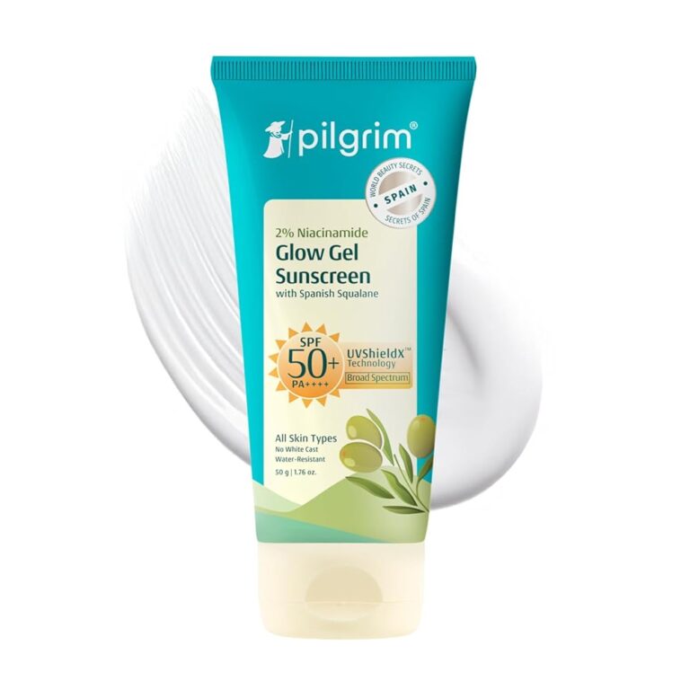 Pilgrim 2% Niacinamide Glow Sunscreen SPF 50 +++ for men and women with Spanish Squalane | Enhances Glow, Broad spectrum, Non-greasy, No white cast & Prevents Tanning | All skin...