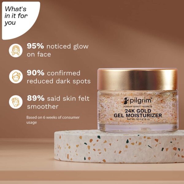 Pilgrim 24K Gold Lightweight Gel Face Moisturizer With Hyaluronic Acid & Alpha Arbutin (50ml) - Pilgrim