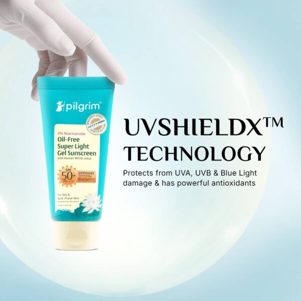 Pilgrim 5% Niacinamide Oil-Free Light Gel Sunscreen SPF 50+ PA++++ with Korean White Lotus (45 ml) - Pilgrim