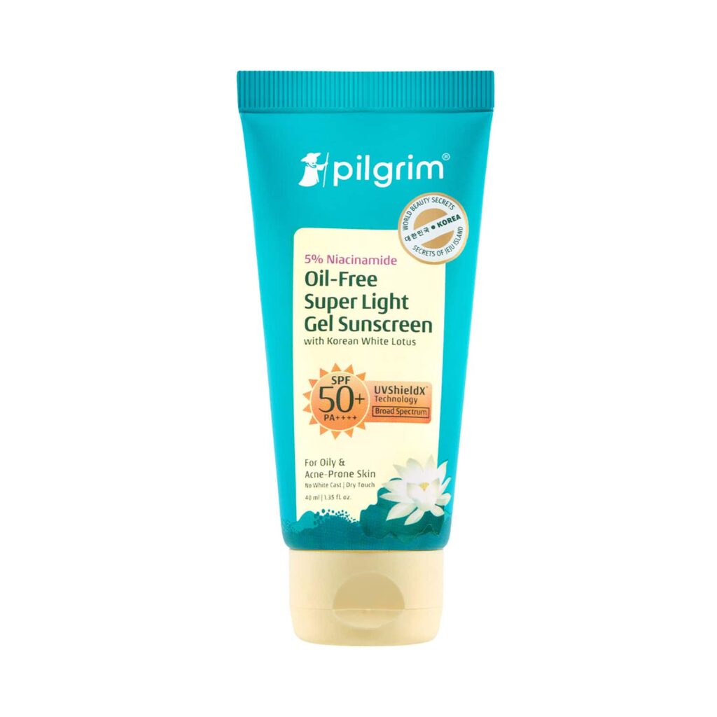 Pilgrim 5% Niacinamide Oil-Free Light Gel Sunscreen SPF 50+ PA++++ with Korean White Lotus (45 ml) - Pilgrim