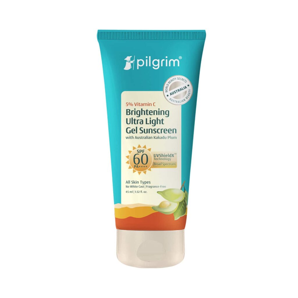 Pilgrim 5% Vitamin C Brightening Light Gel Sunscreen SPF60 PA+++ with Australian Kakadu Plum (45 ml) - Pilgrim