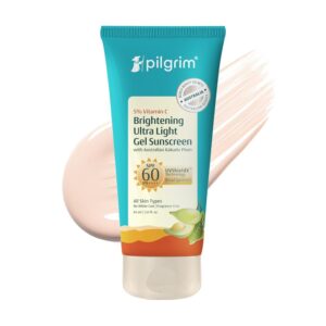 Pilgrim 5% Vitamin C Brightening Ultra Light Gel Sunscreen SPF 60 PA++++ 45ml | UVA/UVB Protection | No White Cast | Fights Tanning, Brightens Skin | Lightweight & Non-Greasy |...