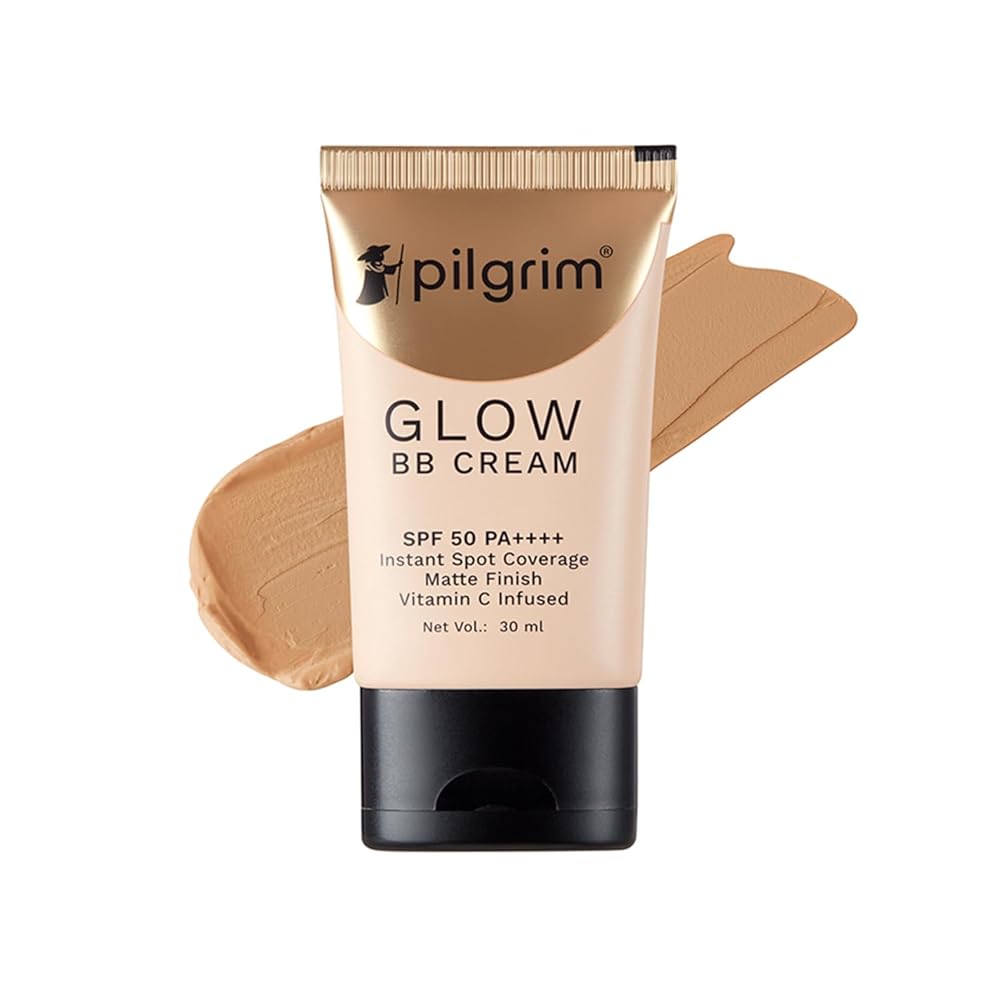 Pilgrim Honey Glow 3-In-1 Natural Bb Cream Medium Coverage For All Skin Types Spf 50 Pa++++ With Niacinamide, Hyaluronic Acid & Vit C - 30G, Pack Of 1