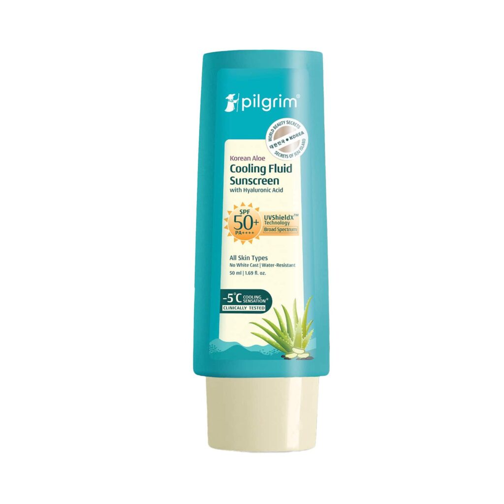 Pilgrim Korean Aloe Cooling Fluid Sunscreen SPF 50+ PA++++ with Hyaluronic Acid (50 ml) - Pilgrim