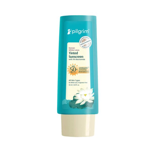 Pilgrim Korean White Lotus Tinted Sunscreen SPF 50+ PA++++ with 3% Niacinamide (50 ml) - Pilgrim