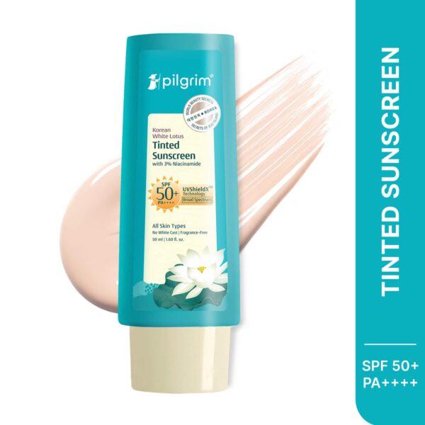 Pilgrim Korean White Lotus Tinted Sunscreen SPF 50+ PA++++ with 3% Niacinamide (50 ml) - Pilgrim