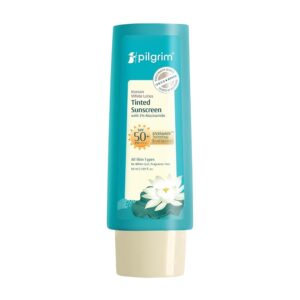 Pilgrim Korean White Lotus Tinted Sunscreen SPF 50+ PA++++ with 3% Niacinamide | No White Cast |Prevents Tanning | Lightweight | For All Skin Types | For Women and Men | 50ml