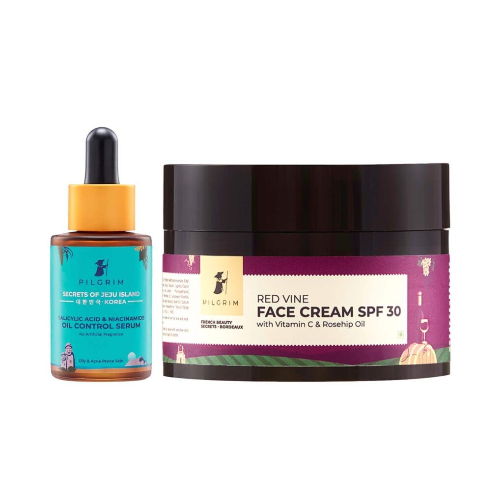 Pilgrim Salicylic Acid & Niacinamide Oil Control Serum (30 ml) + Red Vine Face Cream (50 g) Combo - Pilgrim