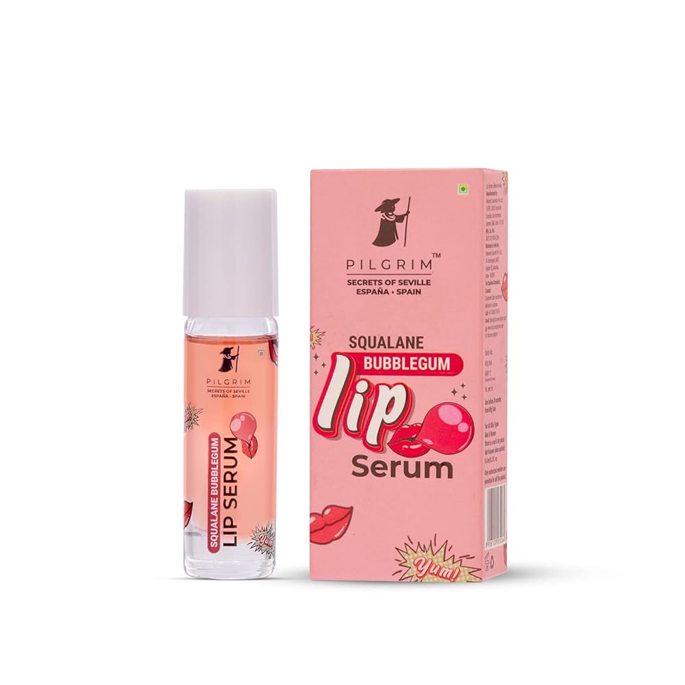 Pilgrim Spanish Squalane Lip Serum (Bubblegum)with roll-on for Visibly Plump Lips | Hydrating Lip serum for dark lips |Lip serum with Shea Butter & Pomegranate for plump & soft...