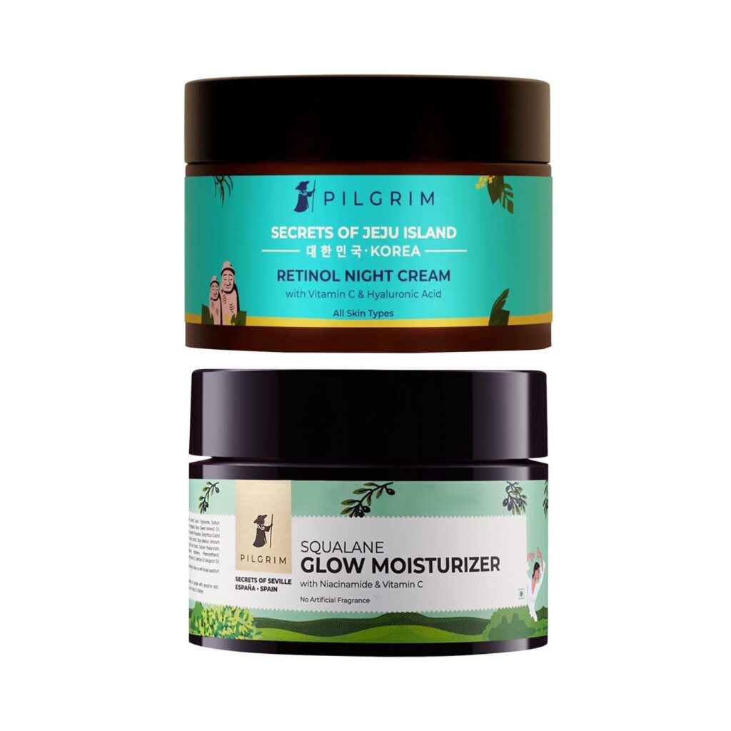 Pilgrim Squalane Glow Moisturizer & Retinol Night Cream With Vitamin C & Hyaluronic Acid Combo - Pilgrim