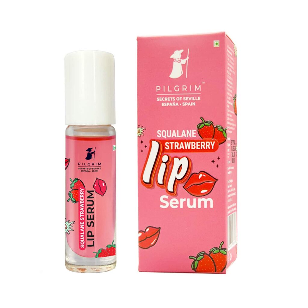 Pilgrim Squalane Strawberry Lip Serum With Roll On For Visibly Plump & Supple Lips (6ml) - Pilgrim