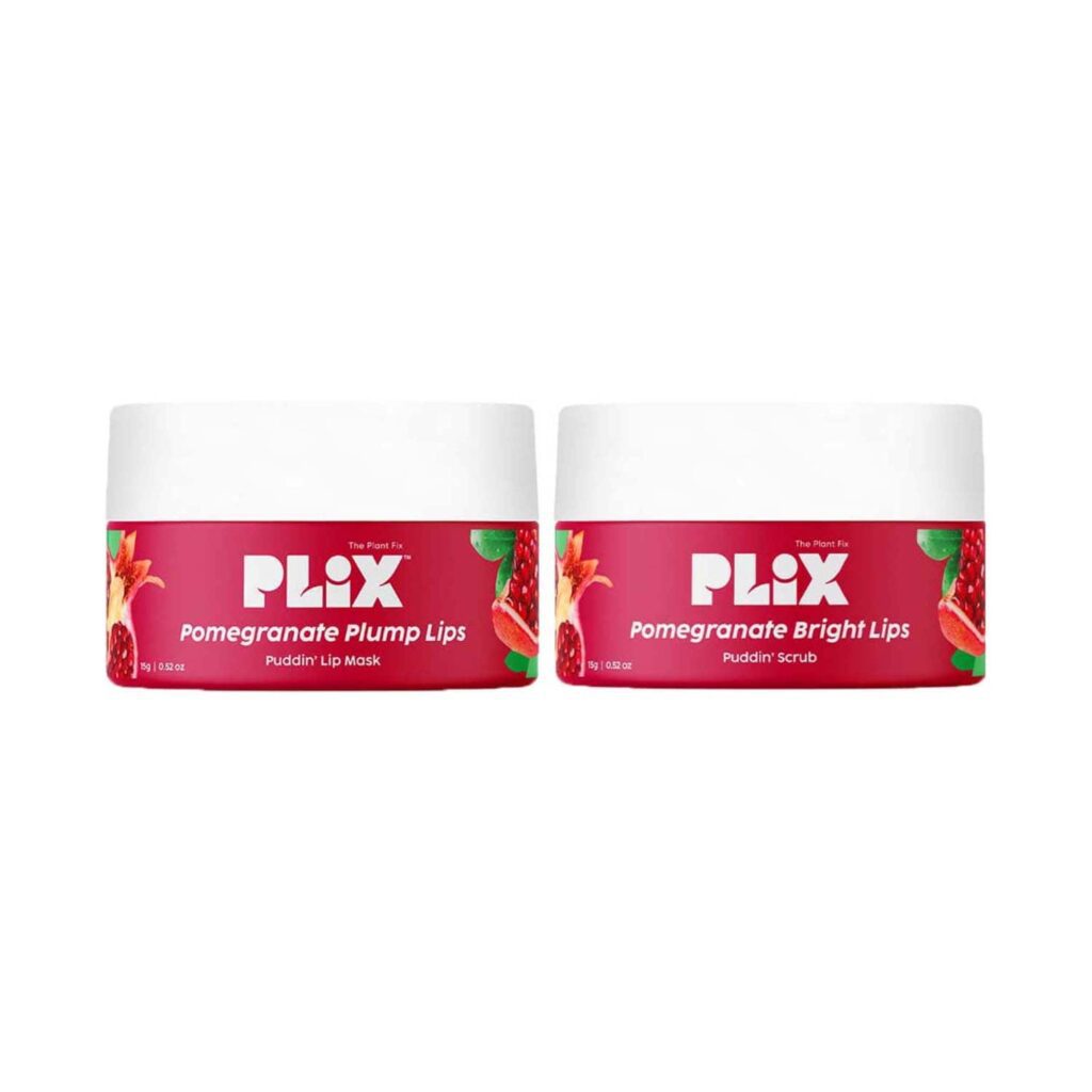 Plix Pomegranate Exfoliating Lip Scrub And Plumping Lip Mask Combo For Dark, Dry & Chapped Lips - (2 Pcs) - Plix