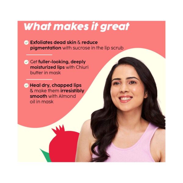 Plix Pomegranate Exfoliating Lip Scrub And Plumping Lip Mask Combo For Dark, Dry & Chapped Lips - (2 Pcs) - Plix