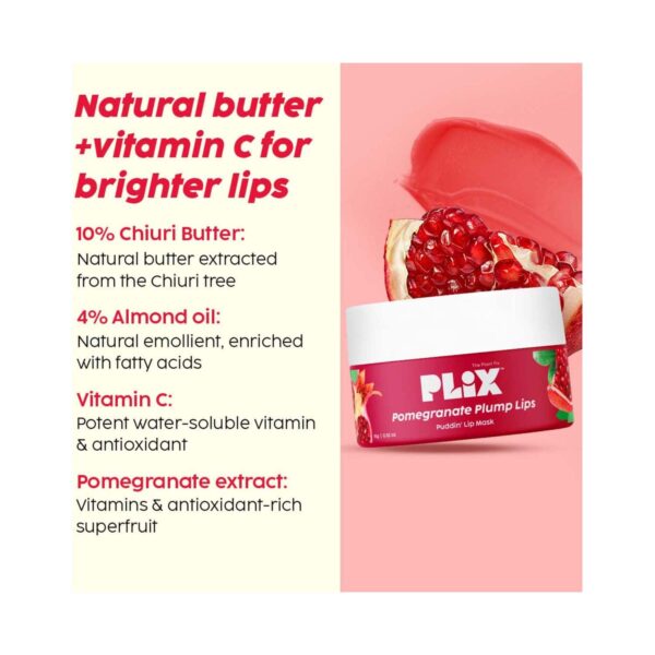 Plix Pomegranate Exfoliating Lip Scrub And Plumping Lip Mask Combo For Dark, Dry & Chapped Lips - (2 Pcs) - Plix