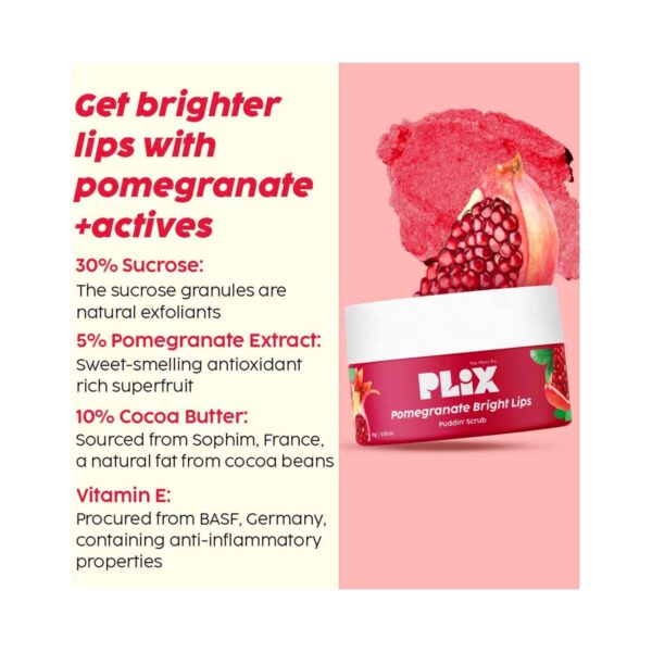 Plix Pomegranate Exfoliating Lip Scrub And Plumping Lip Mask Combo For Dark, Dry & Chapped Lips - (2 Pcs) - Plix