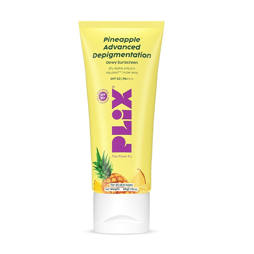 PLIX - THE PLANT FIX Pineapple Advanced Depigmentation Dewy Sunscreen SPF 50 PA++++ | Alpha Arbutin & Aquaxyl | Reduces Pigmentation, Protects from UV & Blue Light, Hydrates...