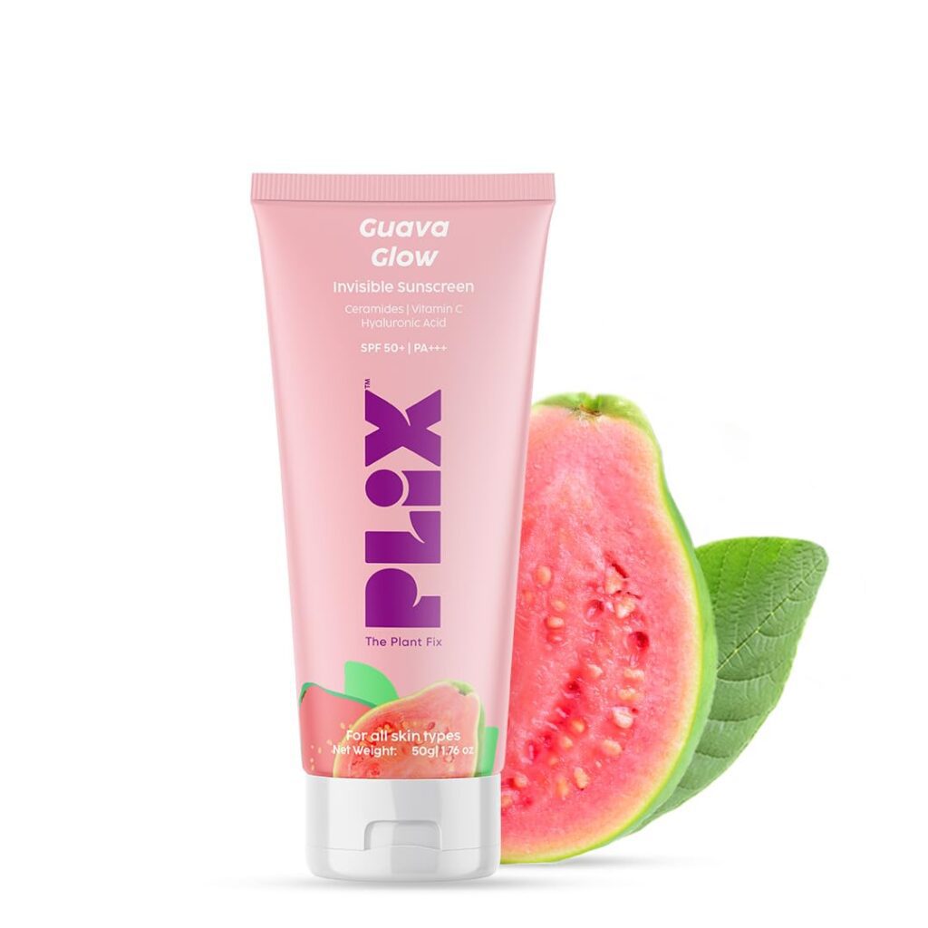 PLIX - THE PLANT FIX Spf 50+ Guava Glow Invisible Sunscreen For All Skin Type With Pa +++|For Uv A,Uv B&Blue Light Protection With Ceramides,Vitamin C&Hyaluronic Acid|No White...