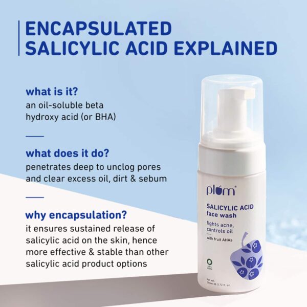 Plum 1% Salicylic Acid AHA Foaming Face Wash - Fights Active Acne & Oil For Smooth Skin (110ml) - Plum