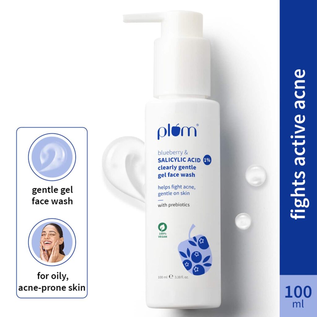 Plum 1% Salicylic Acid Gentle Non-drying Face Wash with Blueberr Helps fight active acne (100 ml) - Plum