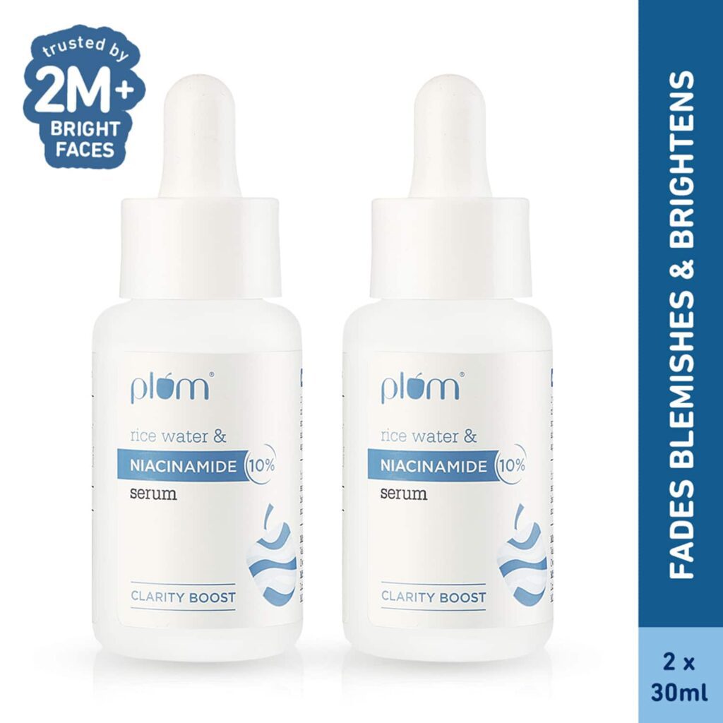 Plum 10% Niacinamide Face Serum with Rice Water Clarity Boost Fragrance free (30 ml) Pack of 2 Combo - Plum