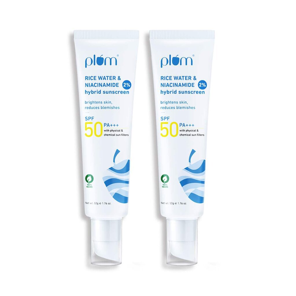 Plum 2% Niacinamide & Rice Water Spf 50 Pa+++ Hybrid Sunscreen - Pack Of 2 - Plum