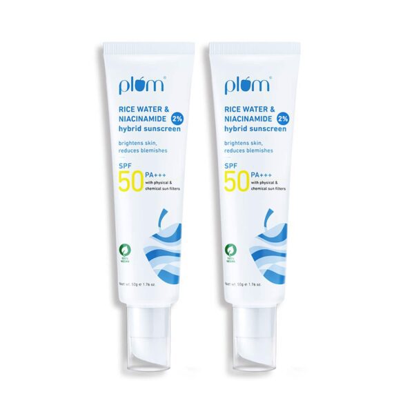 Plum 2% Niacinamide & Rice Water Spf 50 Pa+++ Hybrid Sunscreen - Pack Of 2 - Plum