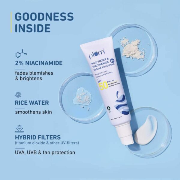 Plum 2% Niacinamide & Rice Water Spf 50 Pa+++ Hybrid Sunscreen - Pack Of 2 - Plum