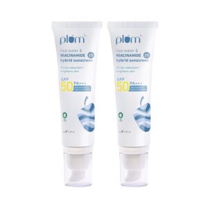 Plum 2% Niacinamide & Rice Water SPF 50 PA+++ Sunscreen, Fades Tan Pack of 2 Combo - Plum