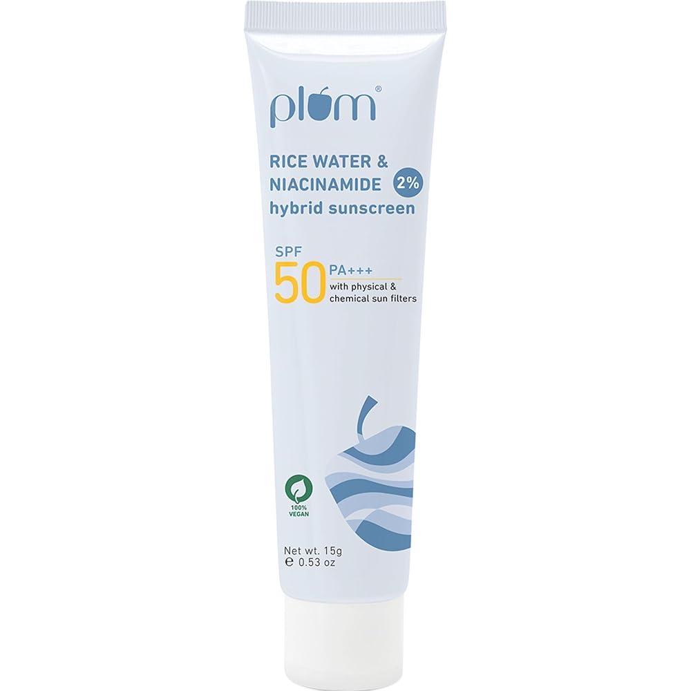 Plum 2% Niacinamide & Rice Water Sunscreen SPF 50 PA+++ | for Oily, Dry & Combination Skin | UVA/UVB Protection | Reduces Tan & Brightens Skin | No White Cast & Non-Sticky | for...