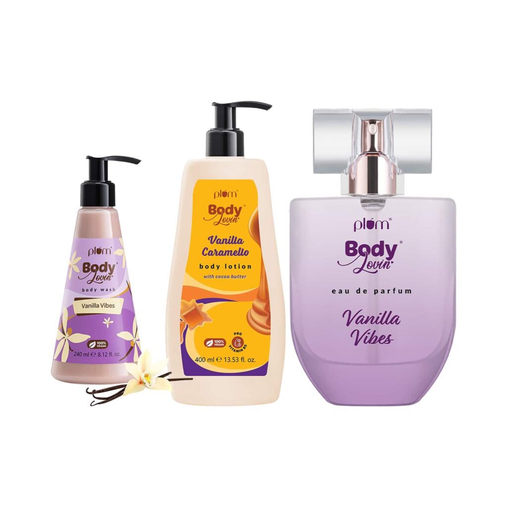 Plum BodyLovin' Best Of Vanilla Bodycare Trio Body Lotion, Perfume and Vibes Body Wash - Plum