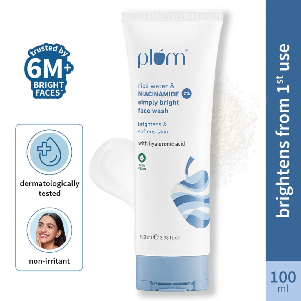 Plum Bright 2% Niacinamide Face Wash With Rice Water Brightens Skin Helps Fade Blemishes (100 ml) - Plum
