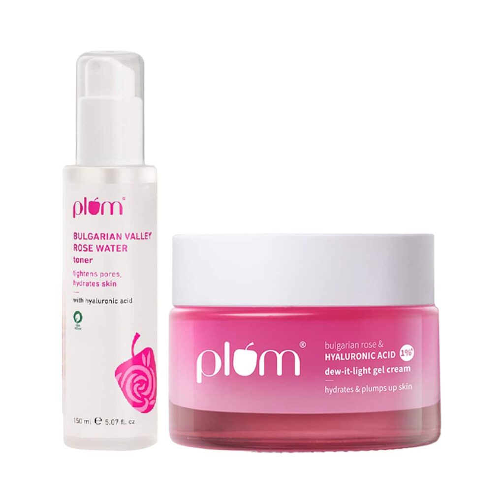 Plum Bulgarian Rose And 1% Hyaluronic Acid Toner & Moisturiser Duo for Hydration & Plumpy Skin - Plum