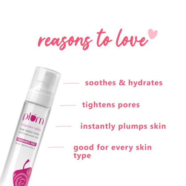 Plum Bulgarian Valley Rose Water Alcohol-Free Toner, Hyaluronic Acid, Hydrates & Refreshes (100ml) - Plum