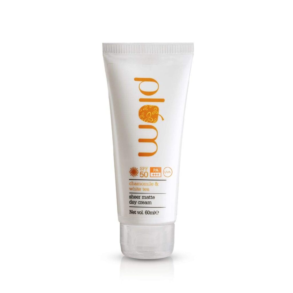 Plum Chamomile & White Tea Sheer Matte Day Cream SPF50 PA+++ | Lightweight Moisturizer | Broad Spectrum UVA/UVB Protection | For Normal to Combination Skin | 100% Vegan &...