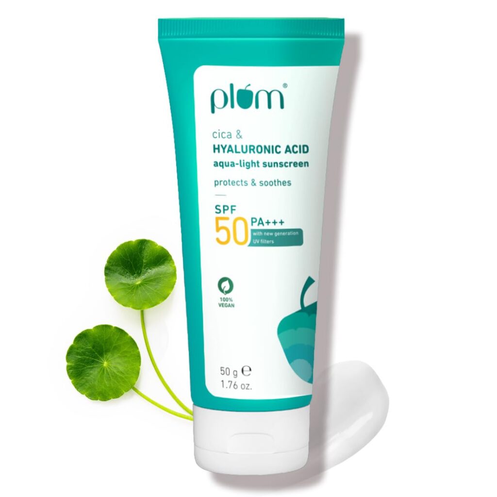 Plum Cica&Hyaluronic Acid Aqua-Light Sunscreen Spf 50 Pa+++|No White Cast,Lightweight,Non-Sticky|Dermat Tested|Protects&Soothes|All Skin Types|Sunscreen For Women&Men|100%...