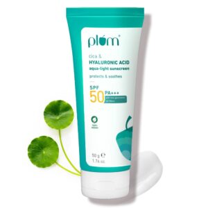 Plum Cica&Hyaluronic Acid Aqua-Light Sunscreen Spf 50 Pa+++|No White Cast,Lightweight,Non-Sticky|Dermat Tested|Protects&Soothes|All Skin Types|Sunscreen For Women&Men|100%...