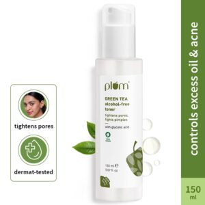 Plum Green Tea Alcohol-Free Face Toner for Oily Acneprone Skin Glycolic Acid Fights Pimples (150 ml) - Plum
